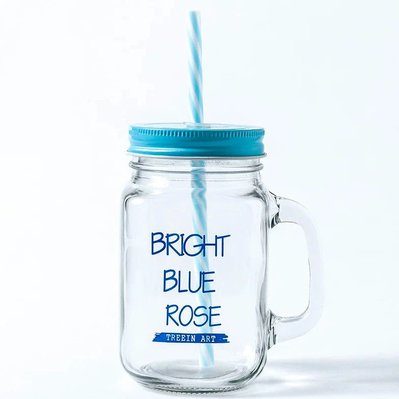 Glass Mason Jar With Straw